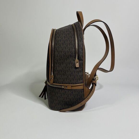 Michael Kors Rhea Medium Pleated Logo Backpack Brown Acorn NWT - Picture 2 of 16